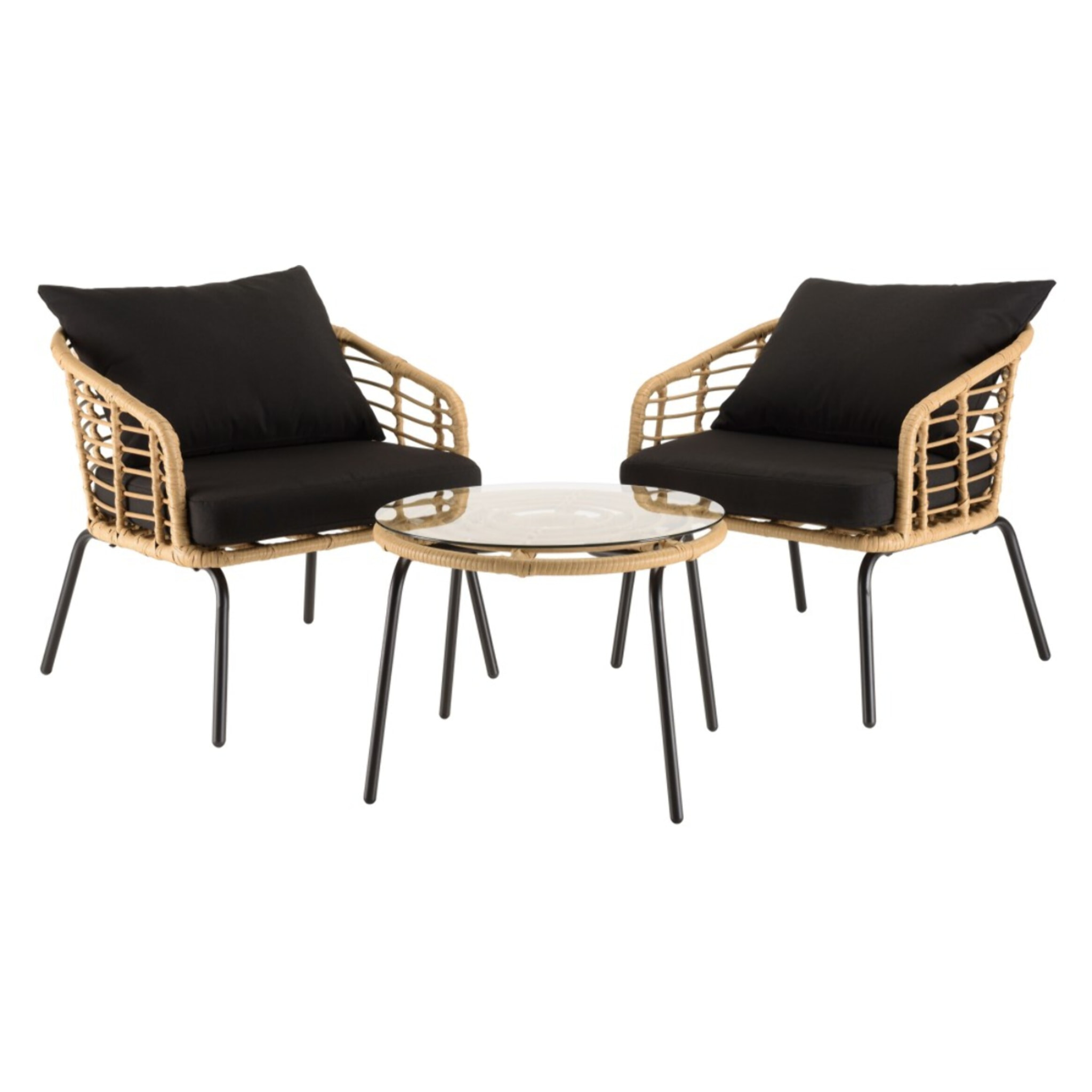 MALO - Ensemble de 2 fauteuils rotin synthétique et table basse ronde