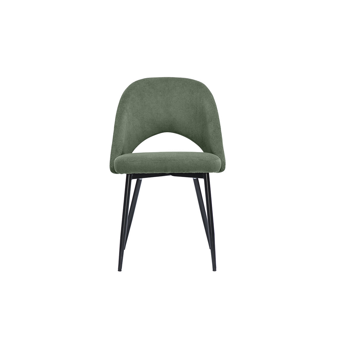 Chaises vintage en tissu velours côtelé vert kaki et métal noir (lot de 2) COSETTE