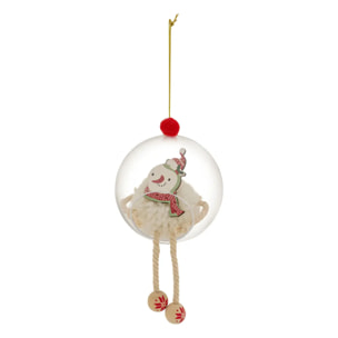 Boule bonhomme de neige avec pompon D.8cm blanc