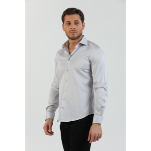 Camicia Uomo 1 Bottone Francese Slim Satin Unito Grigio
