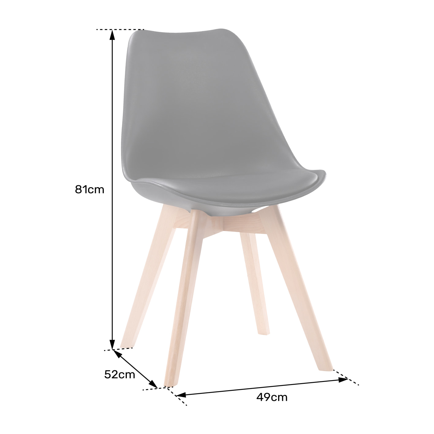 Lot de 4 chaises scandinaves NORA grises avec coussin