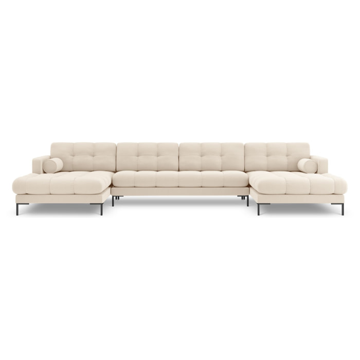 Canapé panoramique "Bali" 7 places en tissu structurel beige clair