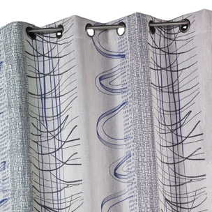 Rideau en jacquard à rayures verticales aux imprimés graphiques - Bleu