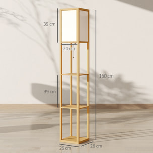 Lámpara de Pie con Estantes de Almacenaje, Lámpara de Madera Moderna, Bombilla E27, para Salón, Dormitorio, Oficina, Natural