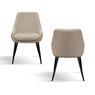 Set di 4 sedie TALLINN in tessuto beige e gambe in metallo nero opaco, con braccioli