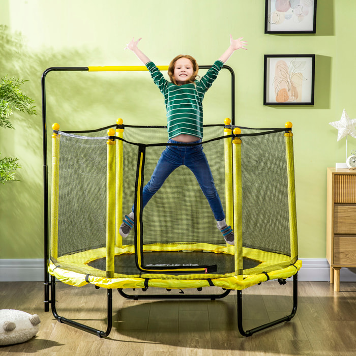 Cama Elástica Infantil Ø110 cm Trampolín para Niños con Red de Seguridad y 3 Patas de Acero en Forma de U Carga 50 kg para Interior Amarillo