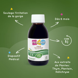 PEDIAKID - Toux Sèche & Grasse - Formule Exclusive au Sirop d'Agave - Calme la Toux - Soulage l'irritations de la Gorge - Arôme Naturel Citron - Lot de 2 flacons 125 ml