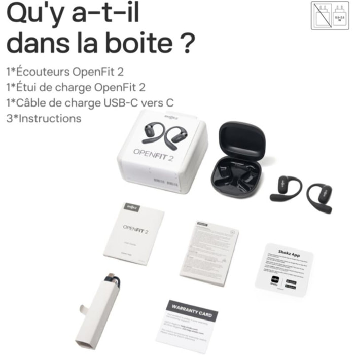 Ecouteurs sport SHOKZ OpenFit 2 Noir
