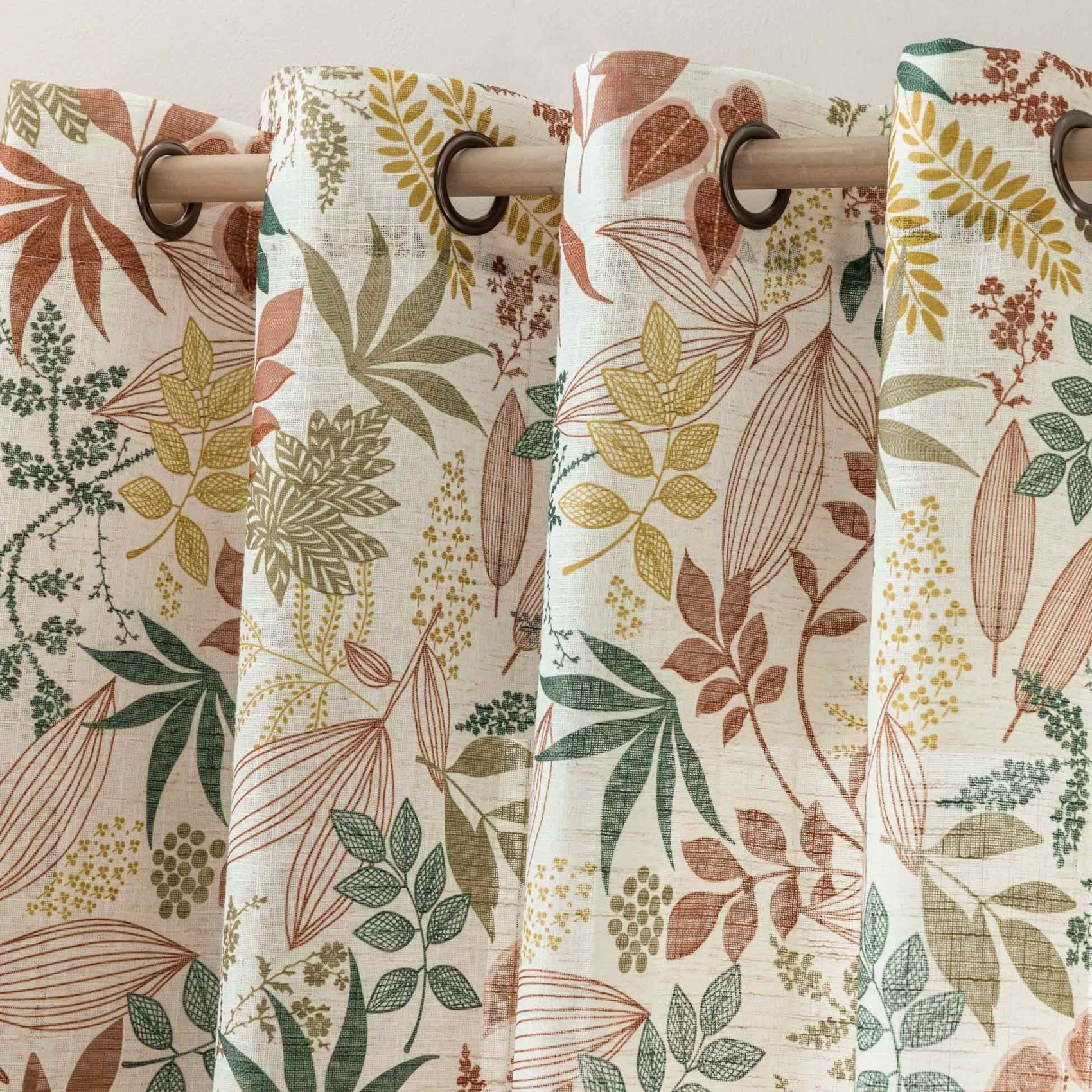 Rideau à œillets polylin imprimé feuilles tamisant - Orange