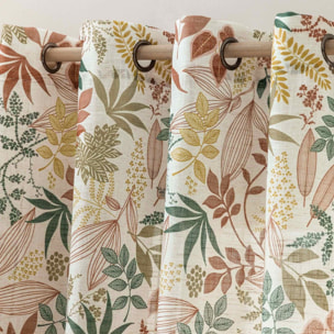 Rideau à œillets polylin imprimé feuilles tamisant - Orange