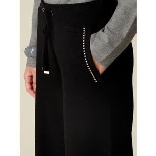 Oltre - Pantaloni palazzo in maglia con castoni - Nero