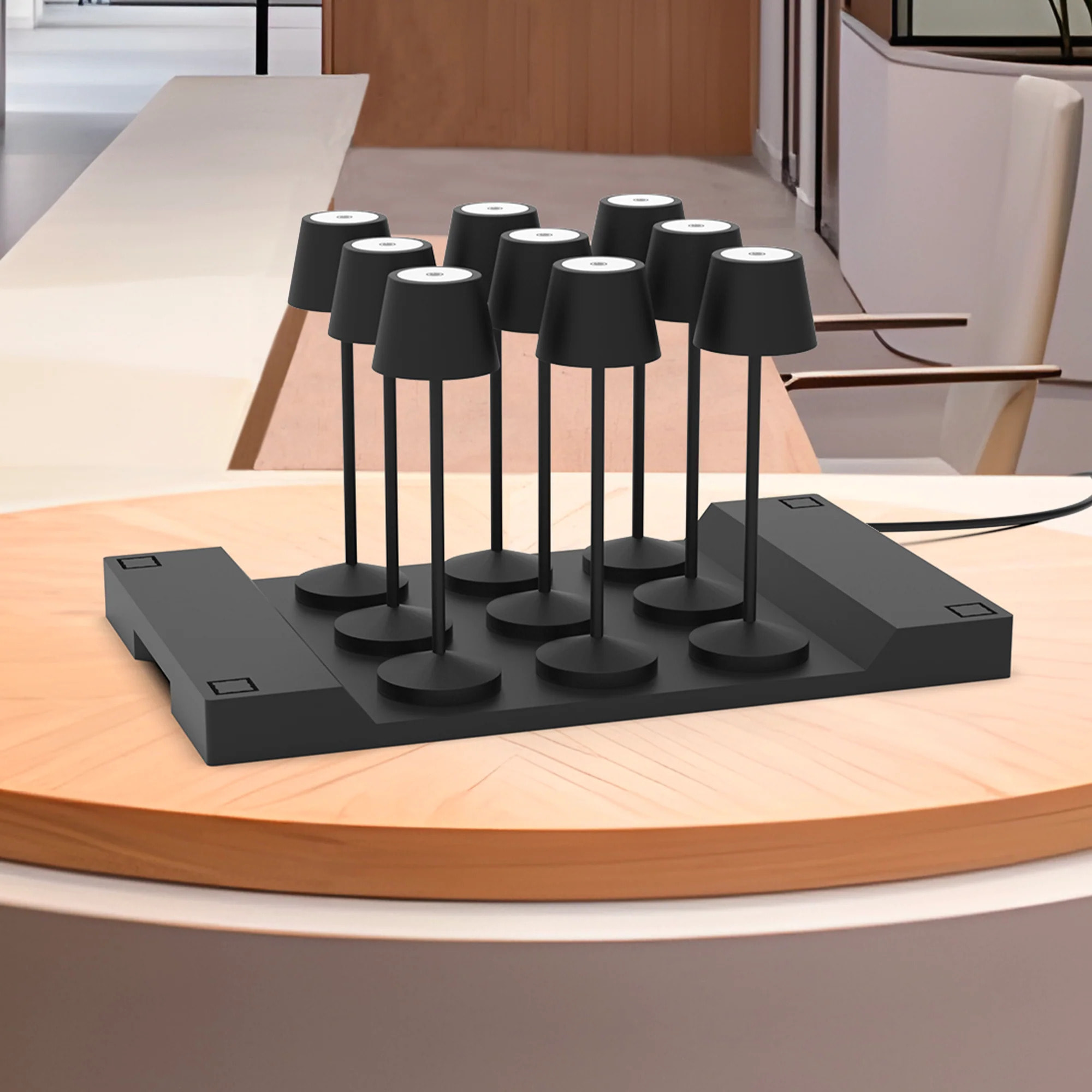 9 Lampes de table EMILY Noir + base de chargement