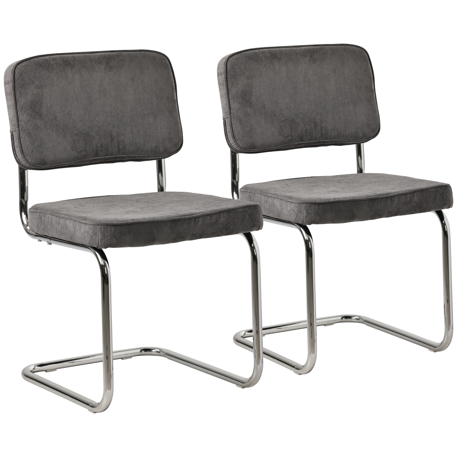 Lot de 2 chaises cantilever en velours côtelé gris MARIA