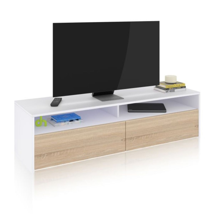 Mueble TV Elba 2 puertas Blanco Artik (Blanco Mate) - Roble Canadian
