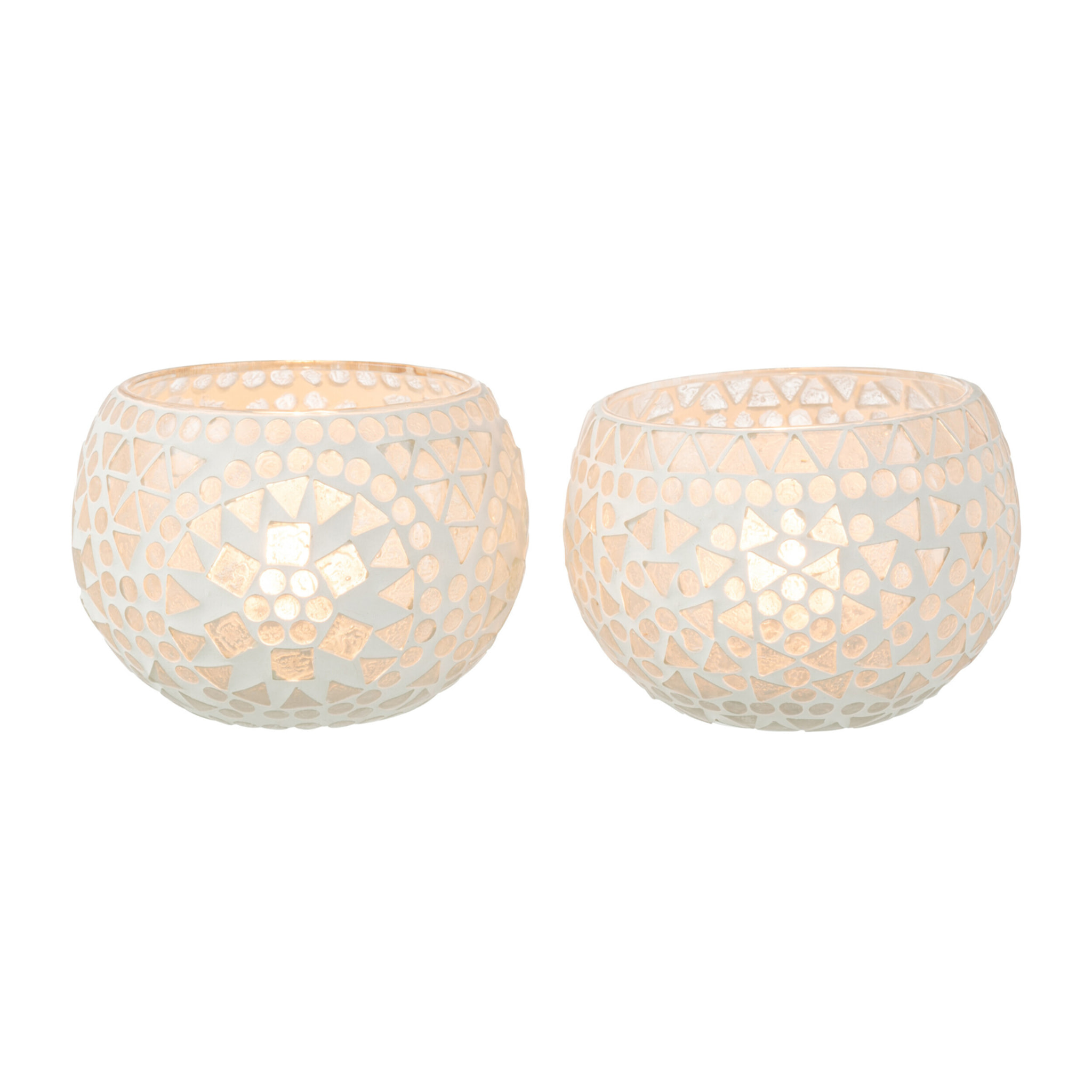 J-Line bougeoir Mosaïque Eki - verre - blanc - medium - 2 pcs