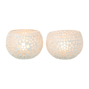 J-Line bougeoir Mosaïque Eki - verre - blanc - medium - 2 pcs