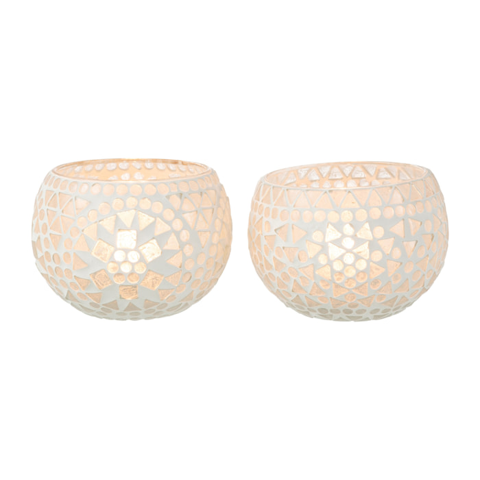 J-Line bougeoir Mosaïque Eki - verre - blanc - medium - 2 pcs