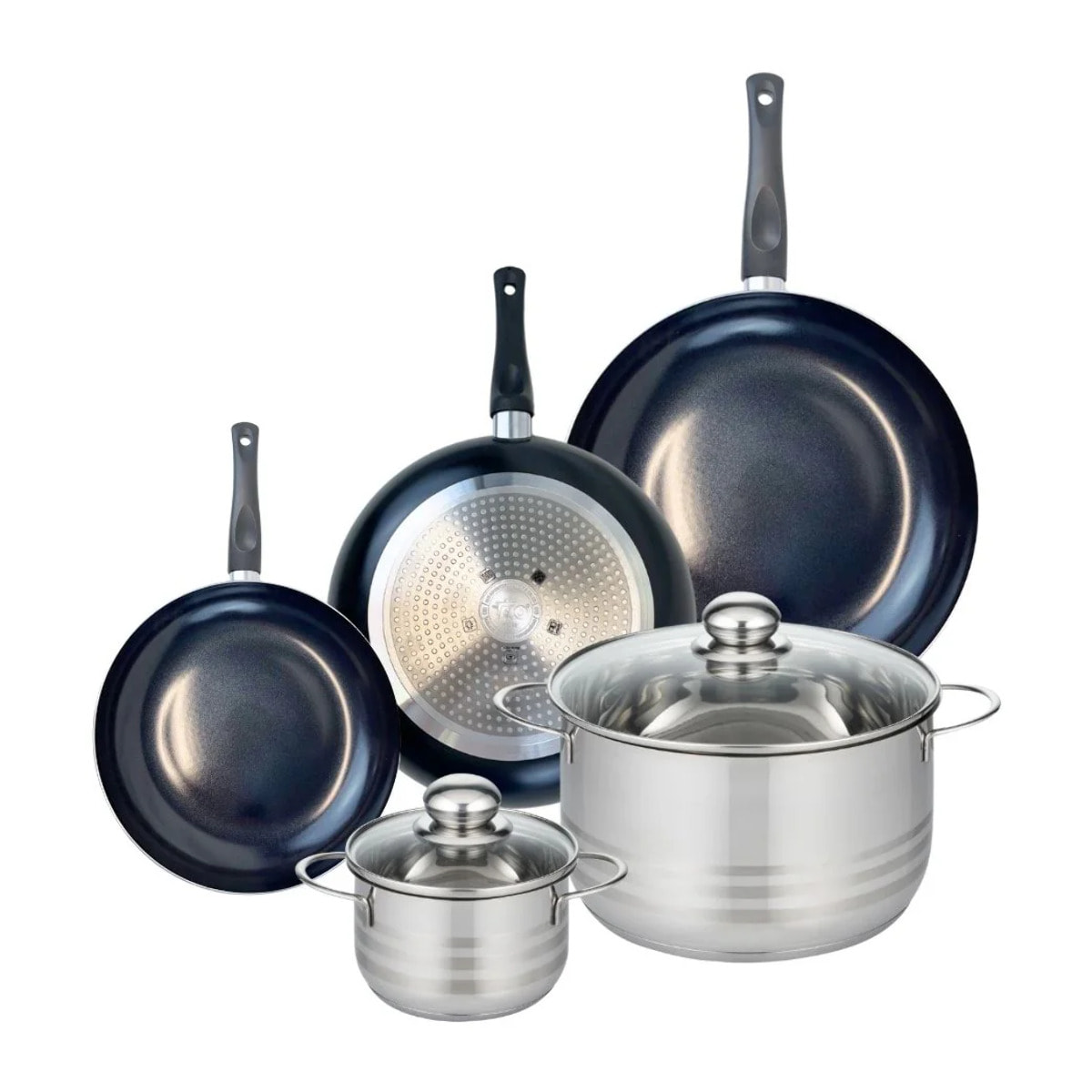 Ensemble de 3 Poêles de cuisson 20, 24 et 28 cm et 2 faitouts 14 et 24 cm Elo Prima Brillant