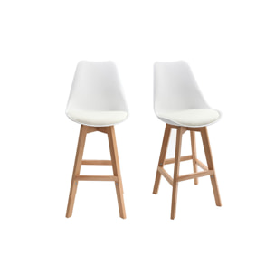 Tabourets de bar design blanc et bois H65 cm (lot de 2) PAULINE