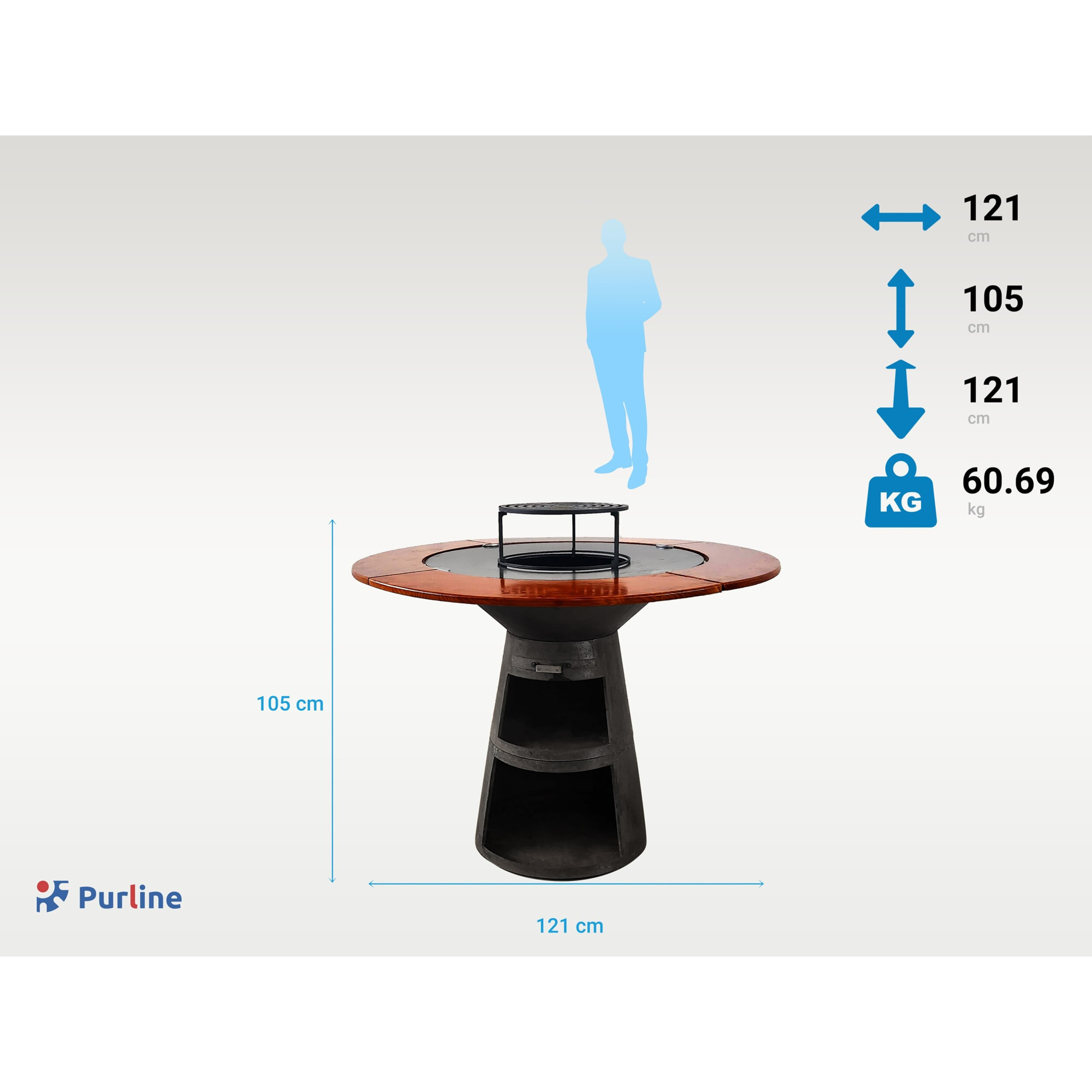 Barbacoa redonda con plancha de acero y grill y tablero de madera EFP59B WOOD PURLINE  W