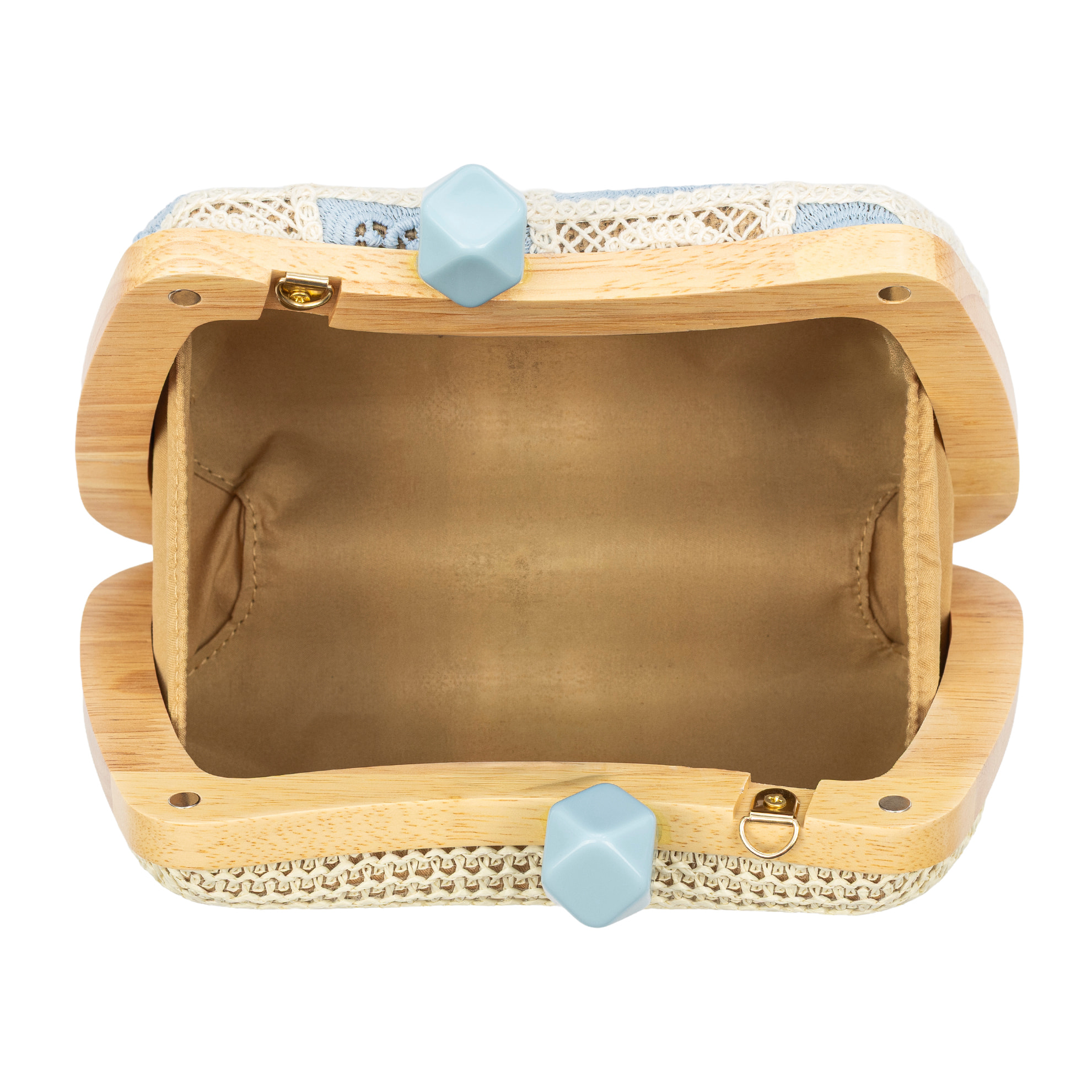 Bonamico Bolso bandolera Mujer. Fabricado en madera natural, algodón y paja trenzada.