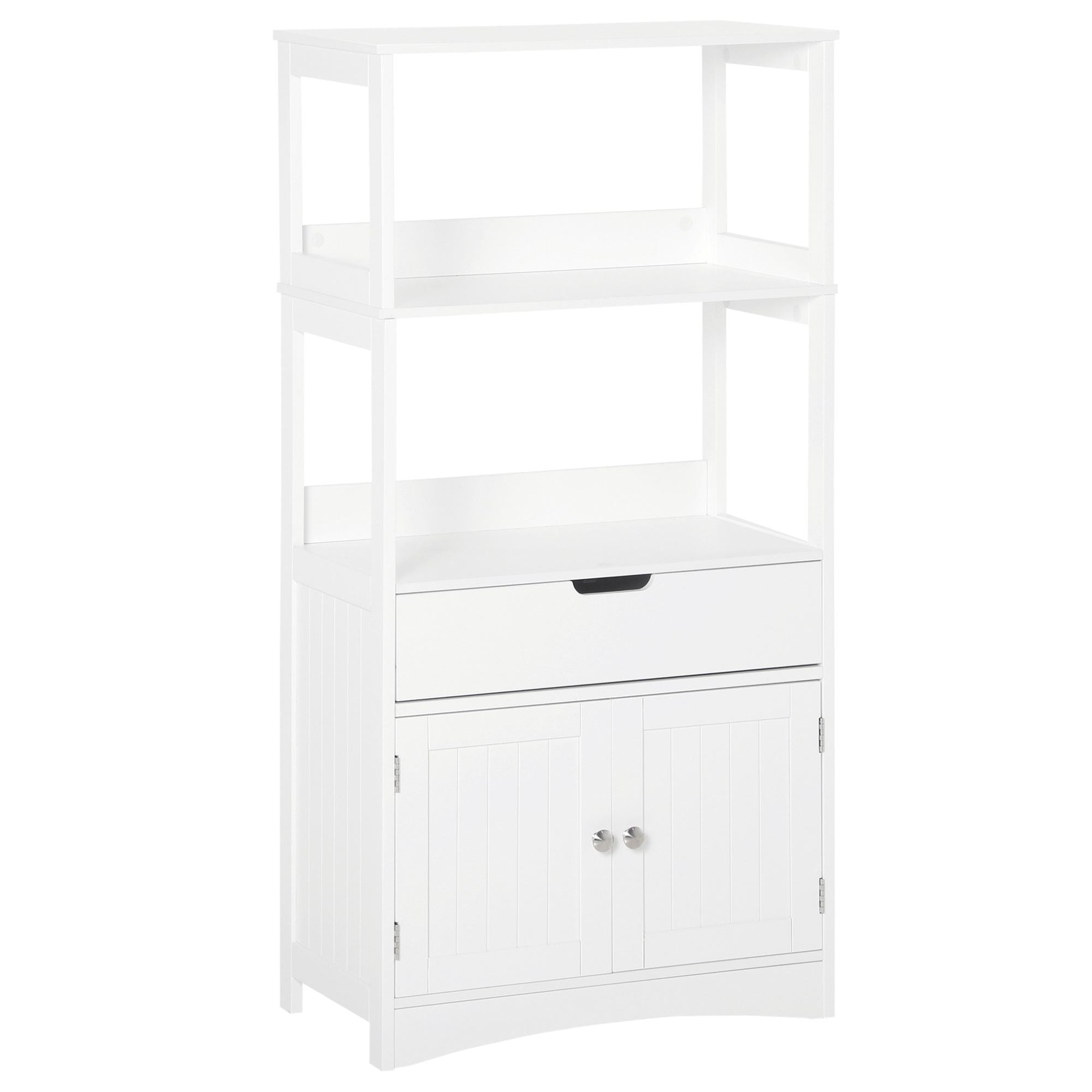 kleankin Armario de Baño con 3 Estantes Cajón y 2 Puertas Mueble de Almacenamiento de Suelo Moderno para Cocina Dormitorio Salón 60x33x122,5 cm Blanco