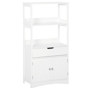 kleankin Armario de Baño con 3 Estantes Cajón y 2 Puertas Mueble de Almacenamiento de Suelo Moderno para Cocina Dormitorio Salón 60x33x122,5 cm Blanco