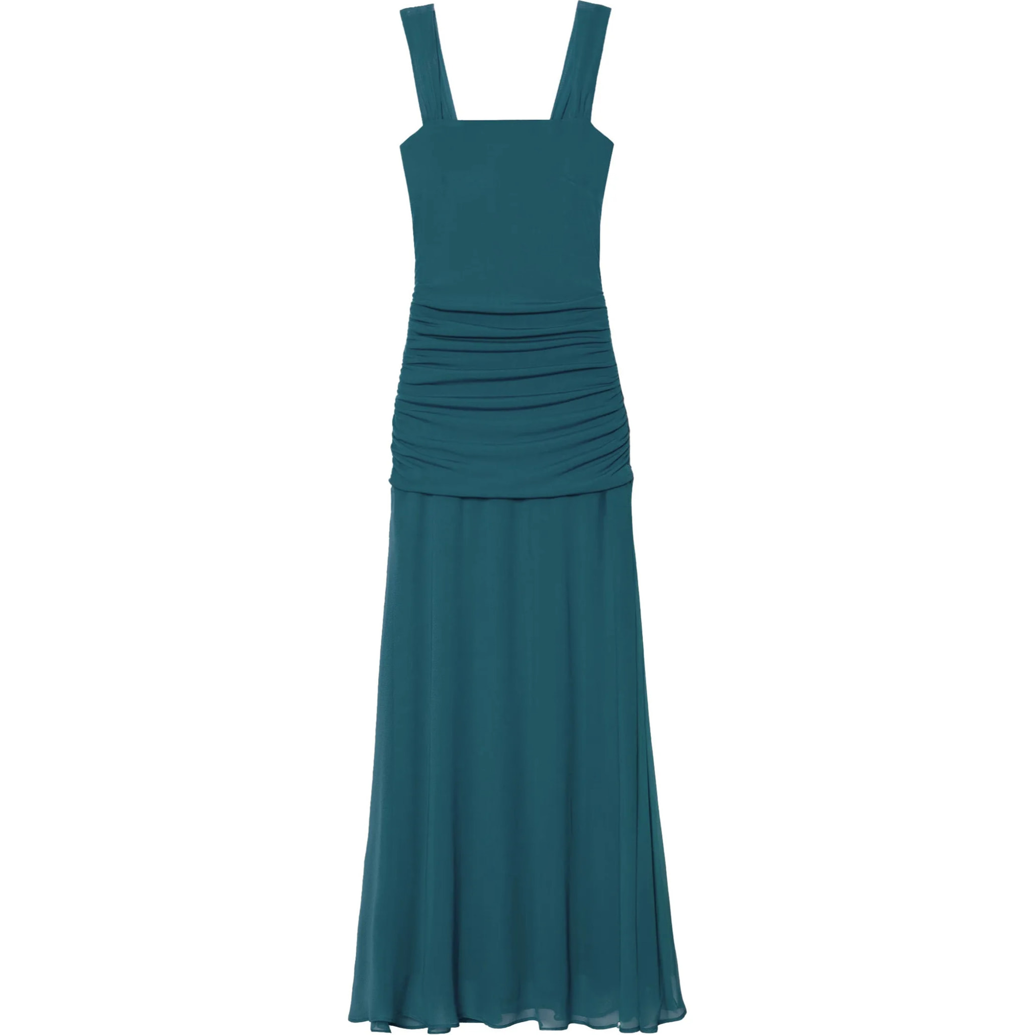 Vestido midi con cuerpo drapeado y falda de gasa