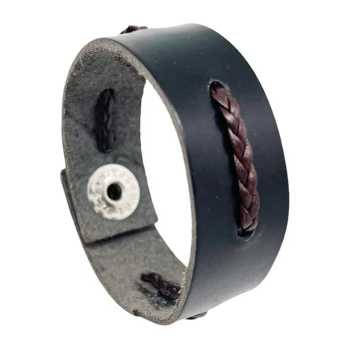 Pulsera brazalete en piel negro con trenzado