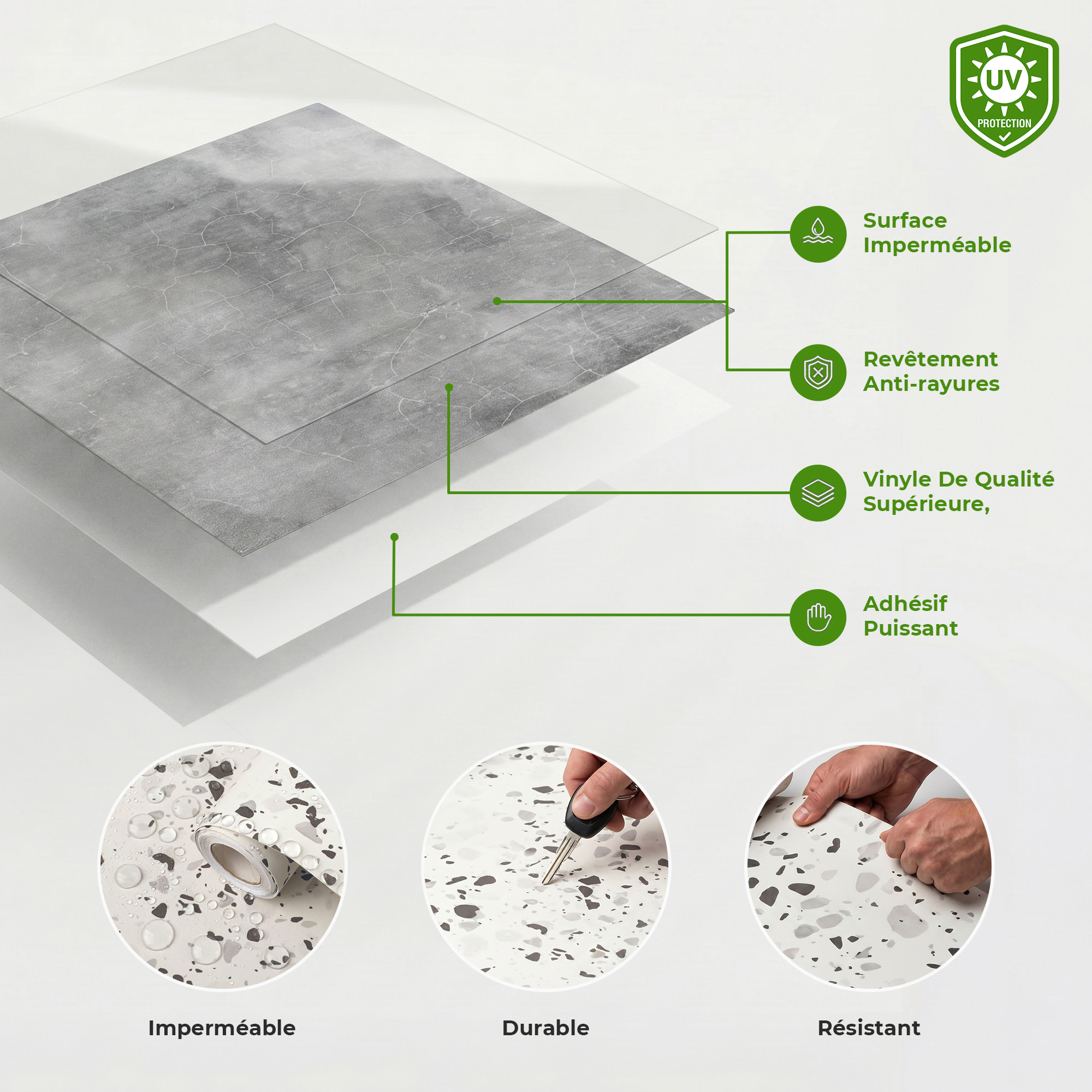 Sticker Sol avec laminat de Protection en Plastique Anti-dérapant | Stickers adhésif Sol - SOL CARRELAGES DALLE DE BETON CIRÉ - 1 sticker