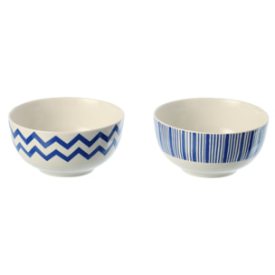 J-Line Bol Ligné - porcelaine - bleu/blanc - set de 2