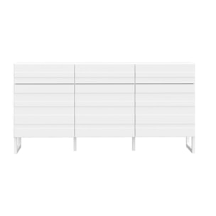 Buffet L165 cm 3 portes texturées blanc mat et pieds luge - BRITANIA