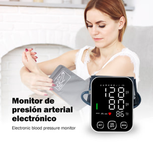 Tensiómetro electrónico S03 de brazo con avisos de voz, 198 registros de mediciones con modo de 2 usuarios.