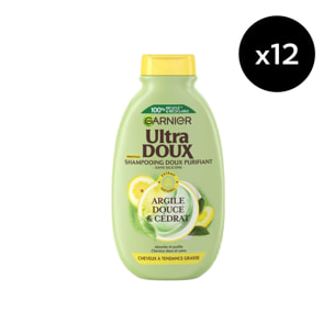 Lot de 12 - Garnier Ultra Doux Shampooing Purifiant argile douce & cédrat 300ml