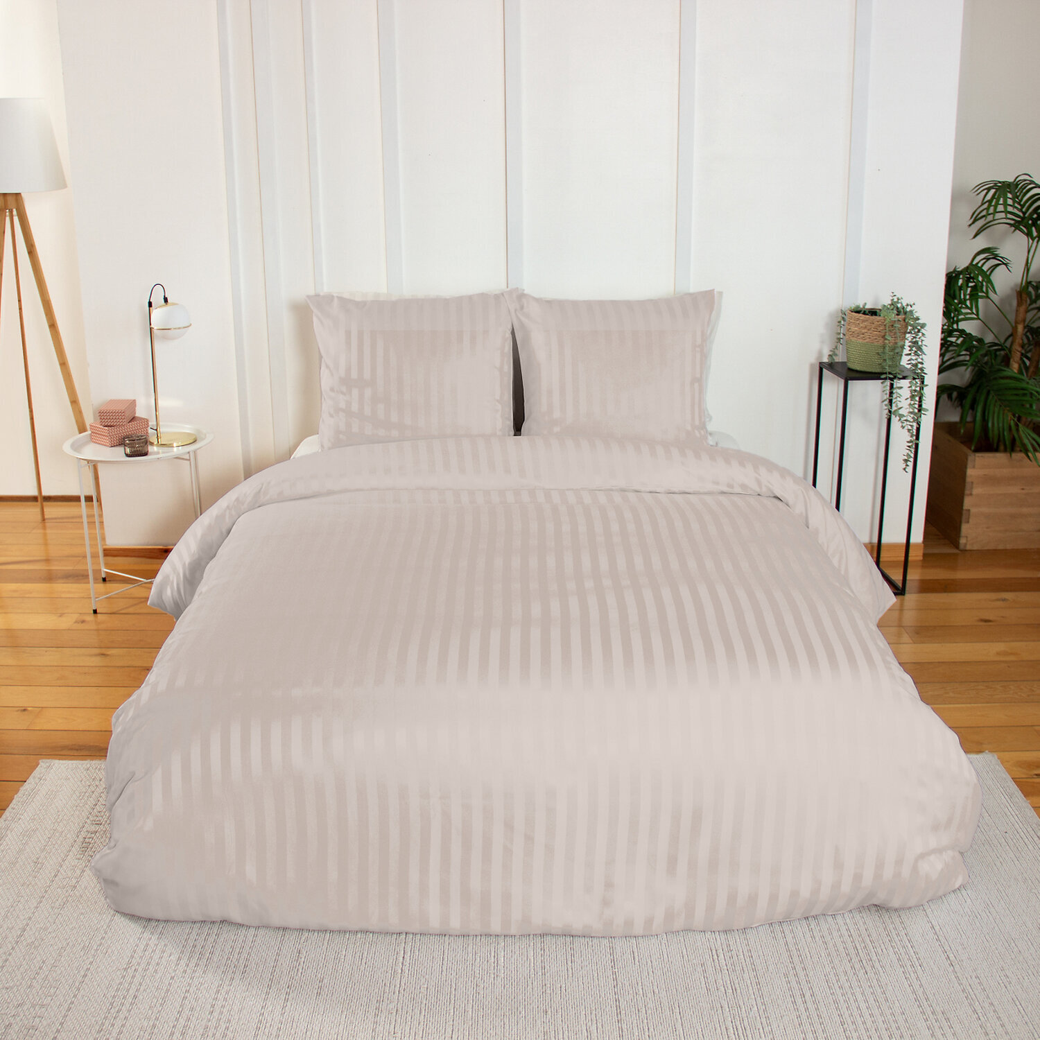 Parure housse de couette unie 100% polyester - albatre