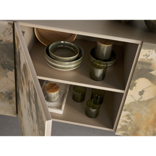 Aparador Angel Cerdá de madera MDF lacada y patas de acero inoxidable en taupé acabado metalizado 180x50x80cm