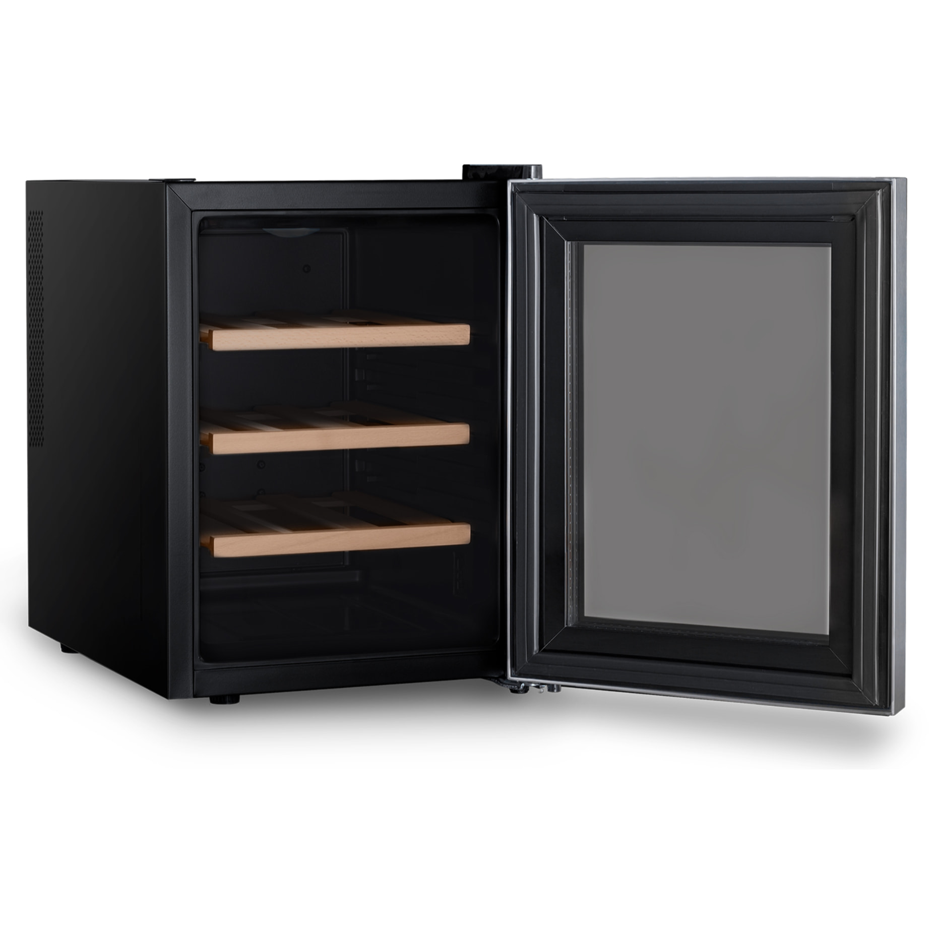 Les Petit Champs Vinoteca 12 botellas CAVS12, Capacidad 31L, Puertas de acero inoxidable, Ajuste de temperatura de 11°C a 18°C, Sistema termoeléctrico, Iluminación LED, Anti-UV, 3 estantes