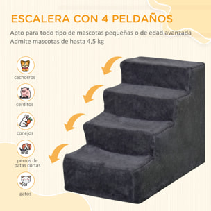 Escalera para Perros de 4 Peldaños Escalera para Mascotas con Funda Extraíble y Lavable para Cama Sofá 60x35x44 cm Gris Oscuro