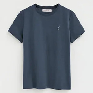 Maglietta blu denim a maniche corte e a girocollo con ricamo Rigby Go