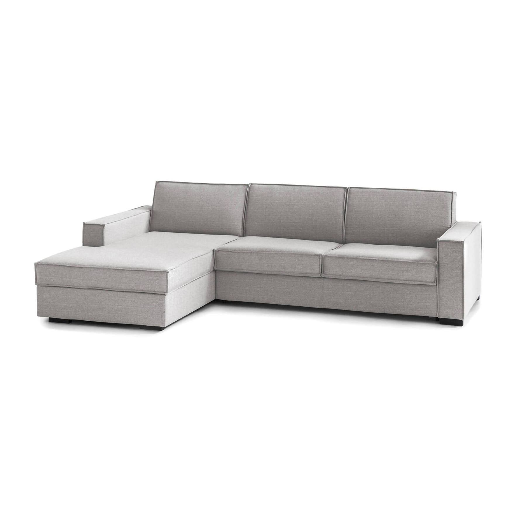 Divano letto con penisola Allaida, Sofà con penisola contenitore Sinistra, Braccioli standard, 100% Made in Italy, Cm 280x95h90, Grigio