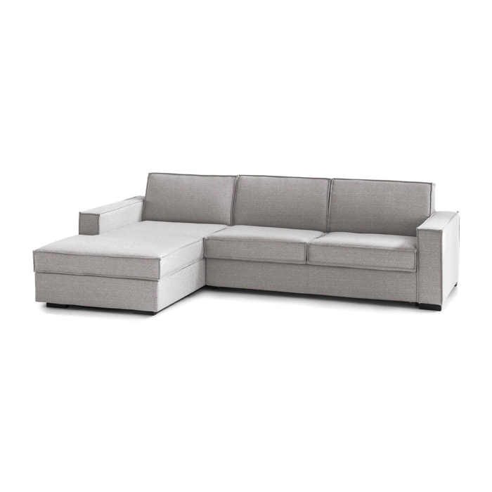 Divano letto con penisola Allaida, Sofà con penisola contenitore Sinistra, Braccioli standard, 100% Made in Italy, Cm 280x95h90, Grigio