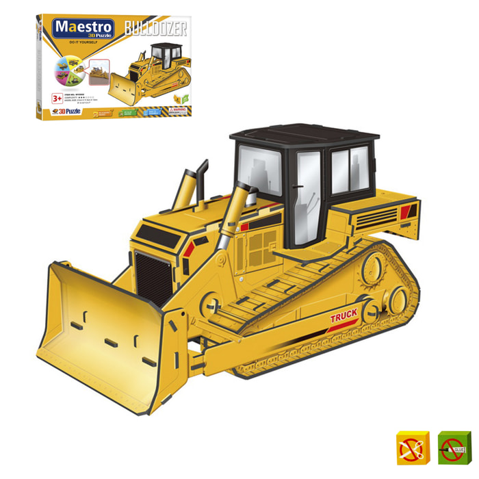 Puzzle 3D Bulldozer - 50 piezas - Tamaño montado: 21 x 11 x 12 cms