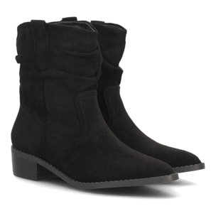 Botines western fruncidos de tacón bajo para mujer