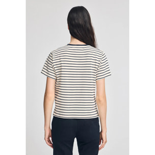 Camiseta de rayas azul marino y beige con monograma bordado