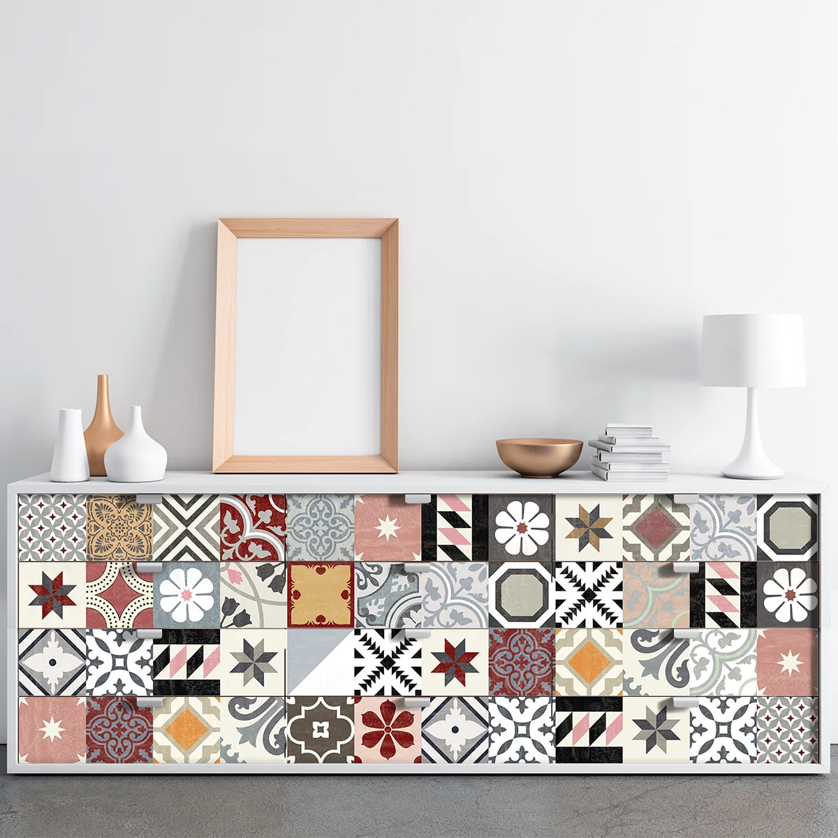 Sticker carrelage - Ambiance Sticker - 60 CARREAUX DE CIMENT MEUBLE AUTHENTIQUES LIVINAEA - 10x10cm