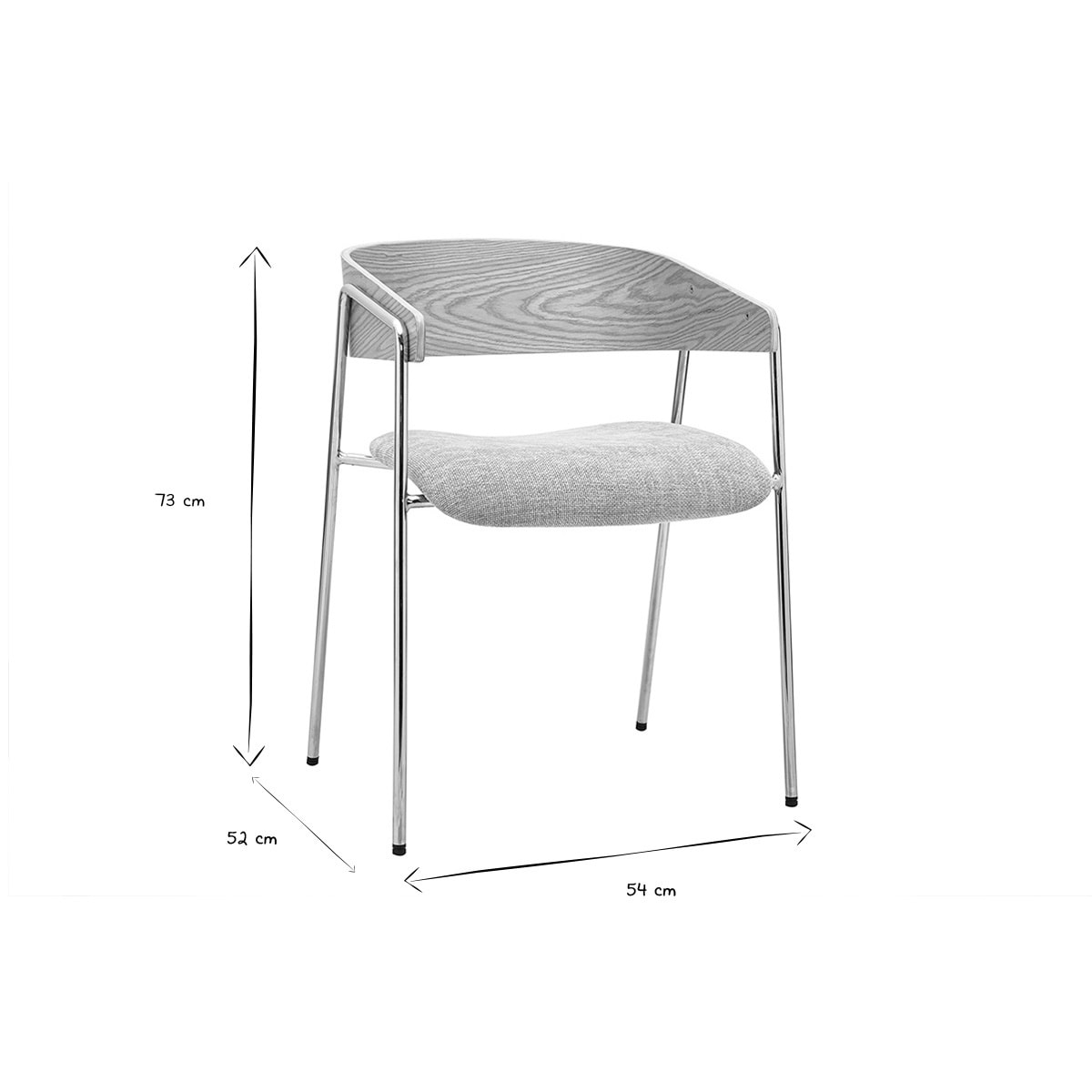 Chaises en tissu effet velours texturé taupe, bois clair et métal chromé (lot de 2) FANELY