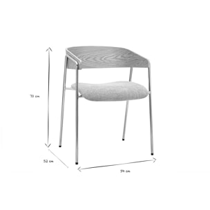 Chaises en tissu effet velours texturé taupe, bois clair et métal chromé (lot de 2) FANELY