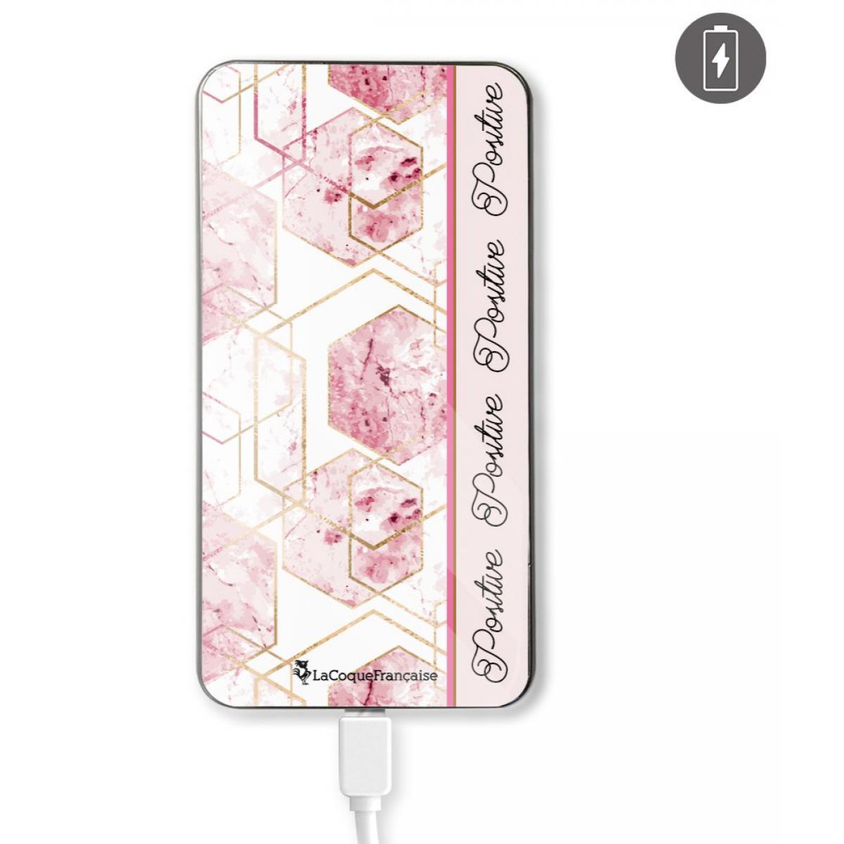 Batterie en verre trempé universel 8000mAh Marbre Rose Positive Motif Ecriture Tendance La Coque Francaise