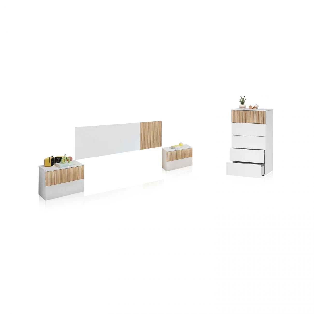 Dormitorio Nitza 5C Blanco Artik (Blanco Mate) - Natur