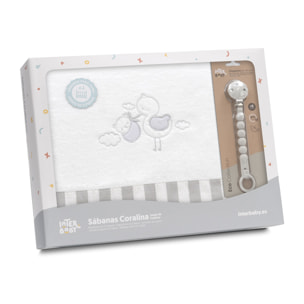 Triptico Cuna Coralina Cigueña Oso + Broche Bco/Gris